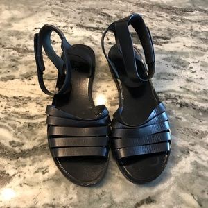 Vince Black Leather Hook & Loop Sandals